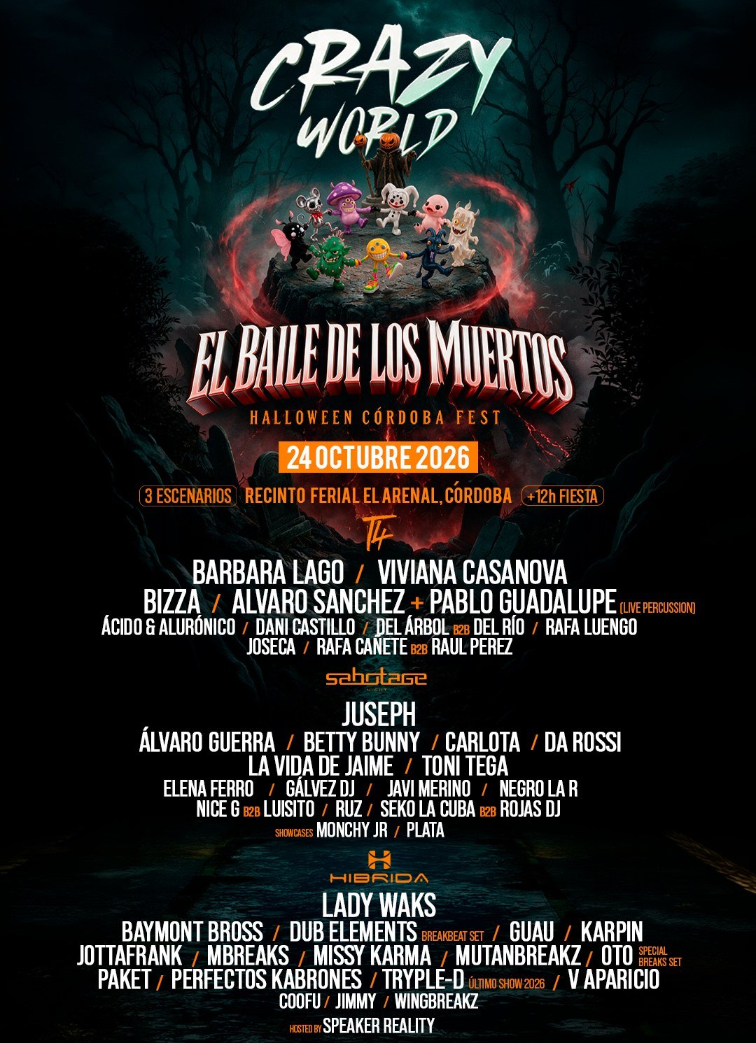 Crazy World convierte Córdoba en El Baile de los Muertos: tres escenarios y más de doce horas de electrónica el 24 de octubre