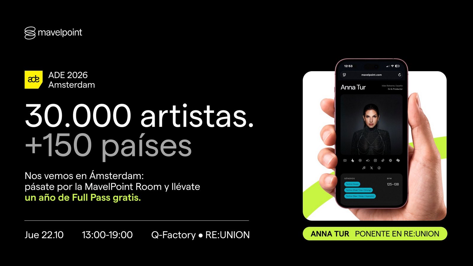 Cartel - MavelPoint presenta sus novedades en ADE 2026: un año gratis de su plan FULL para los asistentes y un Local Circuit para seis artistas