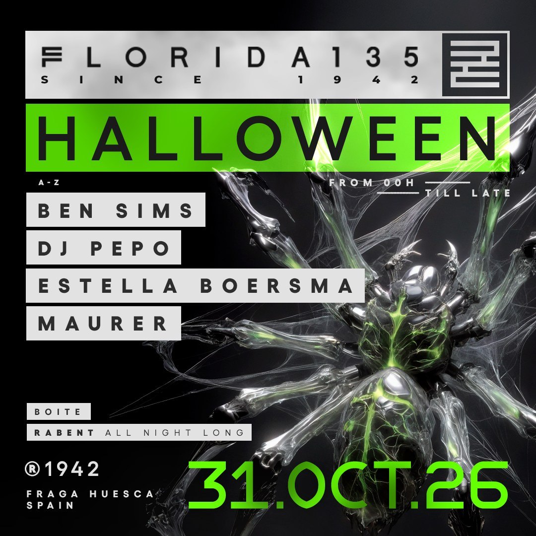 Cartel - Ben Sims y DJ Pepo encabezan el Halloween de Florida 135 el 31 de octubre, con Estella Boersma, MAURER y Rabent All Night Long en La Boîte