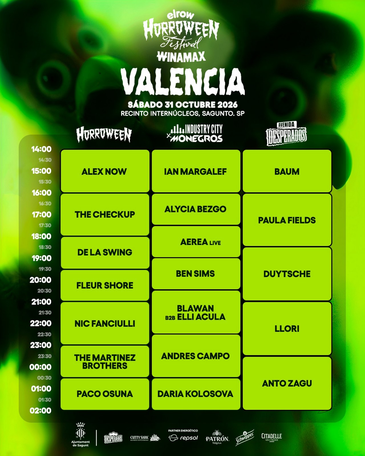 Horarios de elrow Horroween Festival Winamax Valencia