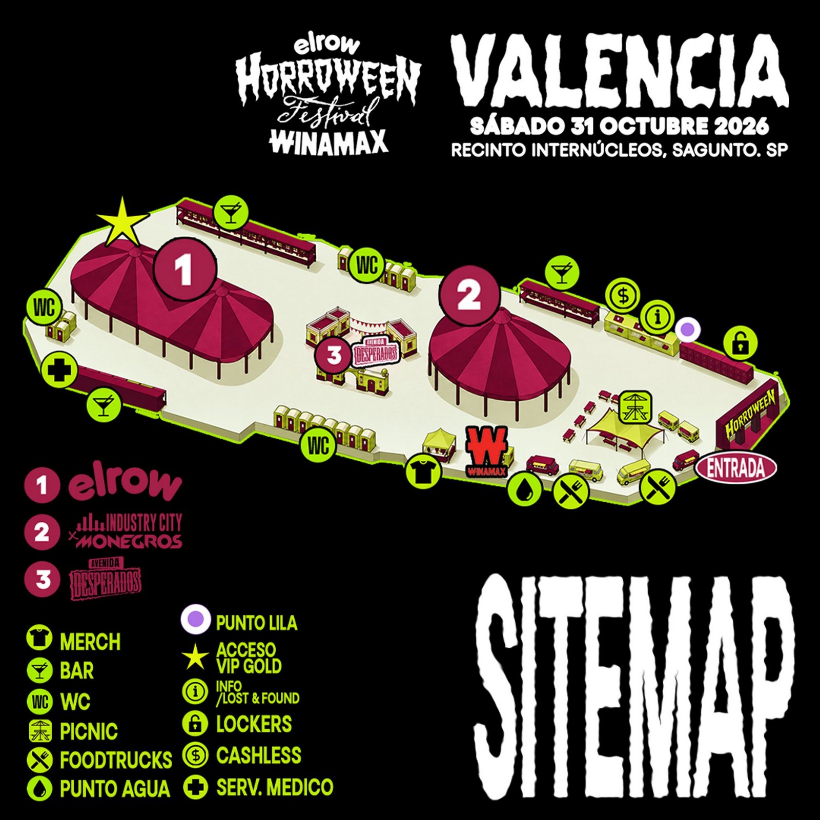 Mapa del Recinto Internúcleos de Sagunto con los tres escenarios