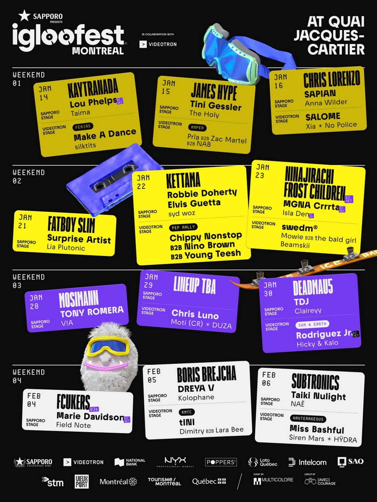 Cartel - Igloofest 2027 desvela su cartel: deadmau5, Fatboy Slim, Boris Brejcha y KAYTRANADA, en el festival bajo cero de Montreal del 14 de enero al 6 de febrero